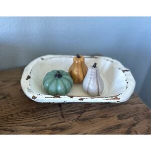 Home Decor, White Dough Bowl, Distressed Wood